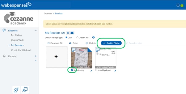 Image si=hows how to add a claim from receipts section