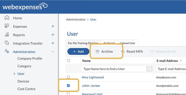 Image showing how to archive a user