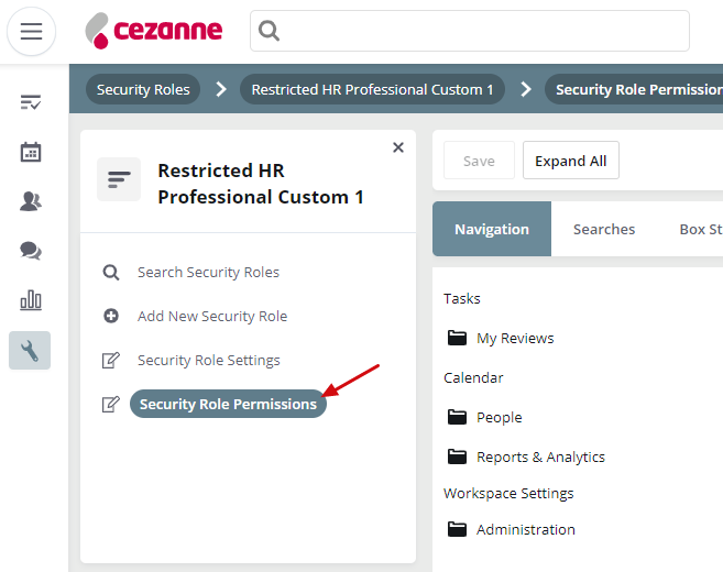 Security Role Settings - Restricted HR Professional Custom 1 - Cezanne OnDemand - Opera
