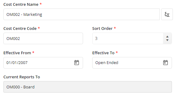 1. Adding a New Cost Centre