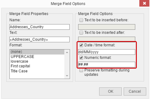 2. Merge Field Date and Number Formats