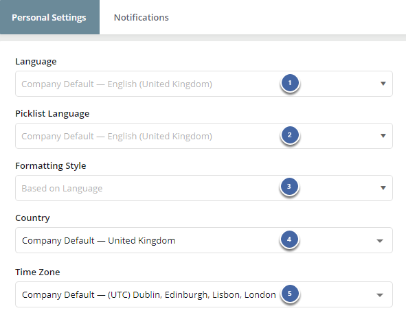 1. Personal Settings Tab
