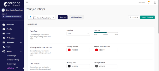 Job listings settings 1