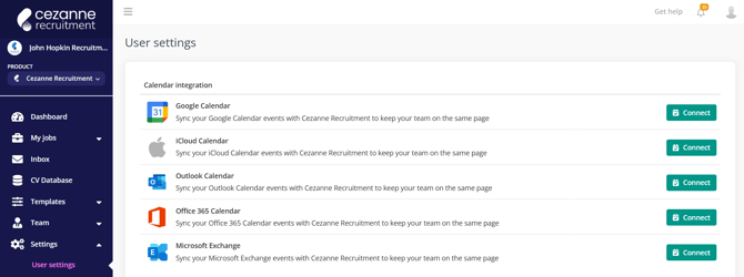User settings calendars