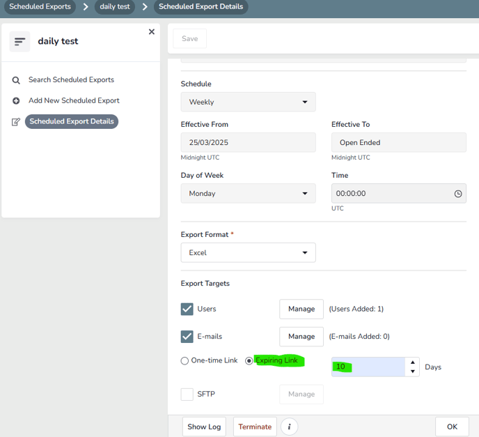 scheduled export screenshot 2
