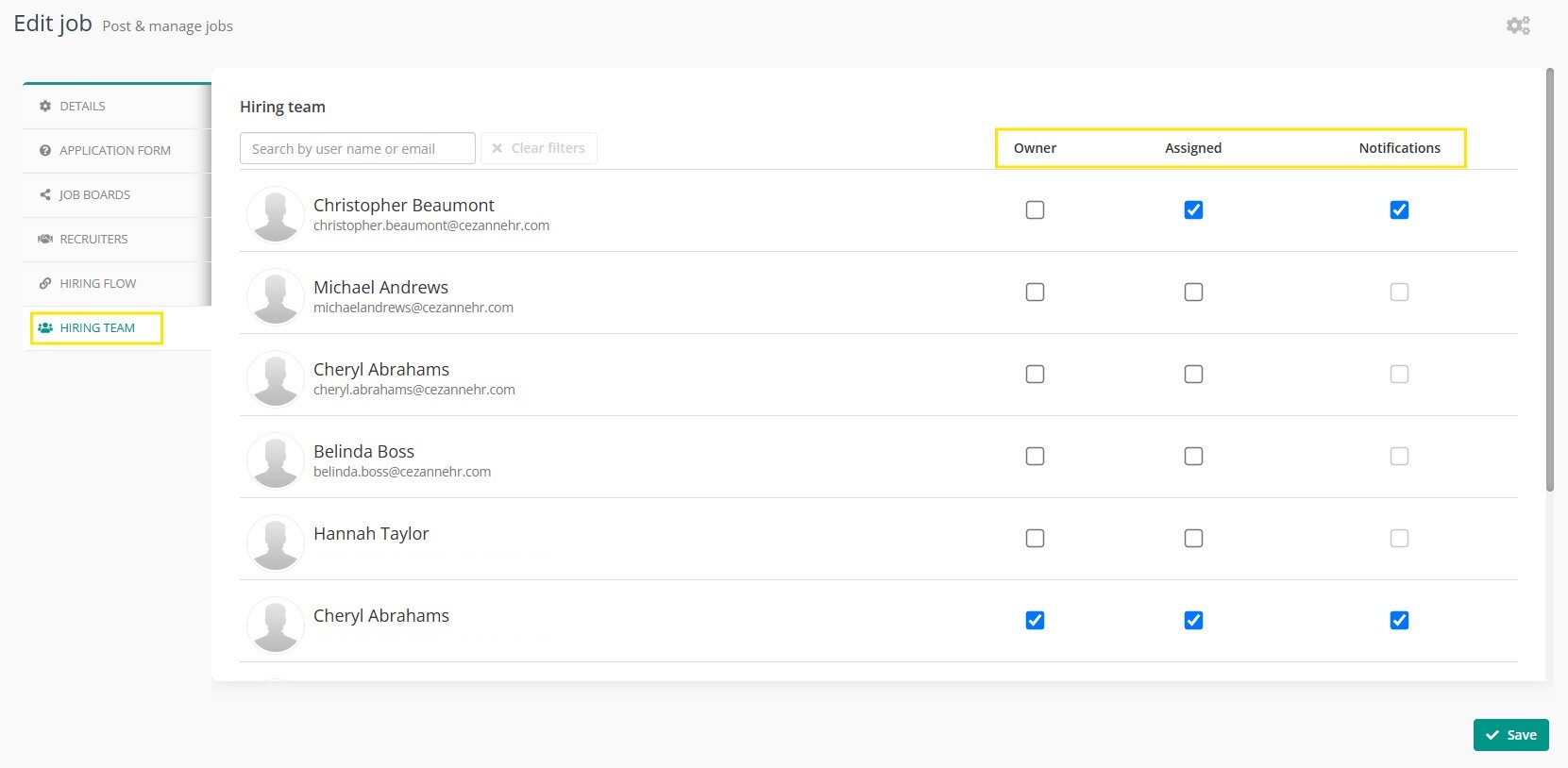 Screenshot for Assigning a Job to a Team Member