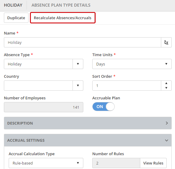 2. How to Recalculate an Absence Plan Type